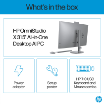 HP OmniStudio X All-in-One Desktop Next Gen AI 32-c1075t PC, Windows 11 Home, 31.5", Intel Core Ultra 7, 16GB RAM, 1TB SSD, 4K UHD, Meteor silver