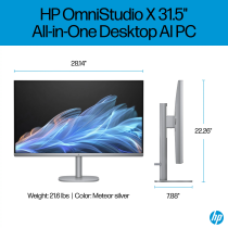 HP OmniStudio X All-in-One Desktop Next Gen AI 32-c1075t PC, Windows 11 Home, 31.5", Intel Core Ultra 7, 16GB RAM, 1TB SSD, 4K UHD, Meteor silver