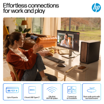 HP OmniDesk Desktop AI M03-0155t PC, Windows 11 Home, Intel Core Ultra 5, 16GB RAM, 1TB SSD, Dark wood